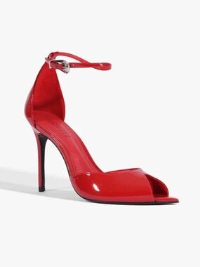 SCHUTZ Lena Red Patent Leather Peep-Toe Stiletto Pump